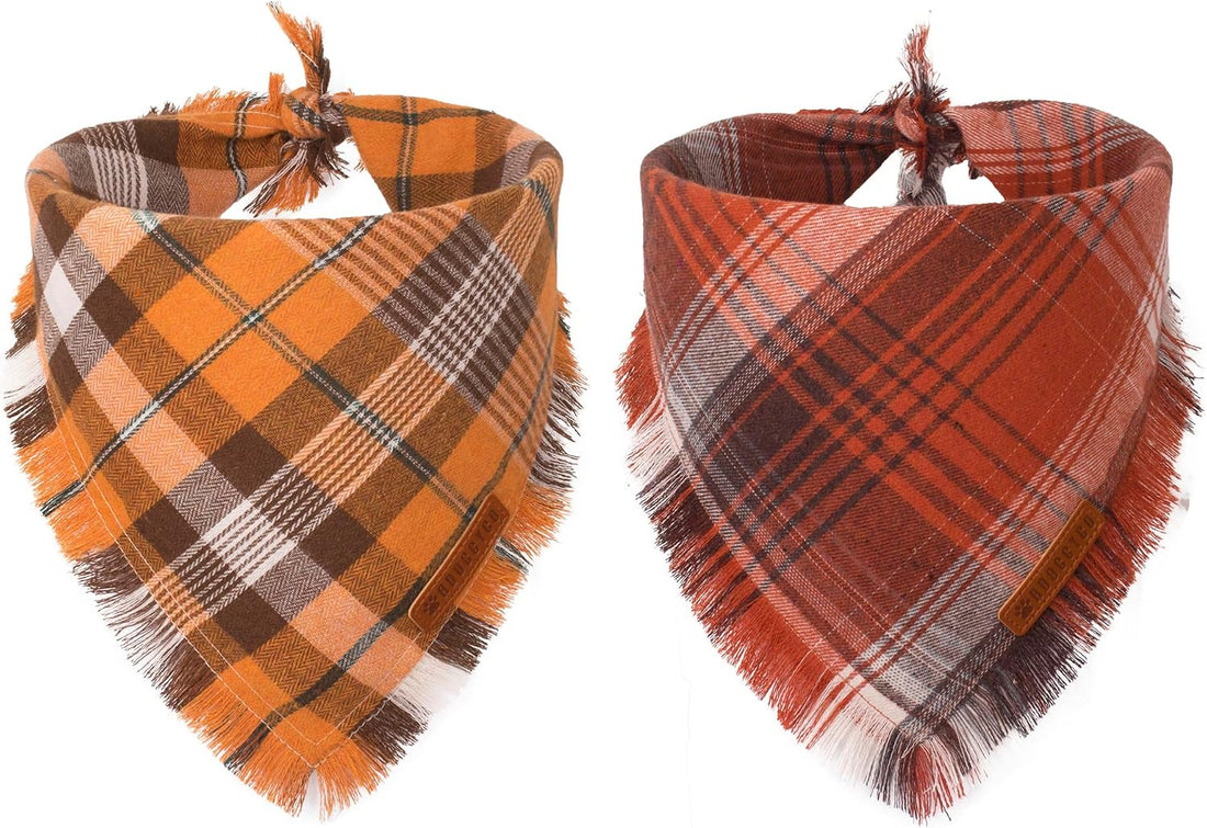 ADOGGYGO Fall Dog Bandana, Brown Plaid Thanksgiving Bandanas for Dogs