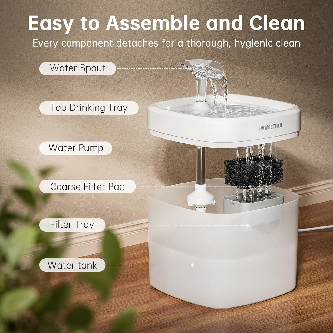 PAWGETHER® Cat Water Fountain with Magnetic Pump 51oz/1.5L Dog Water