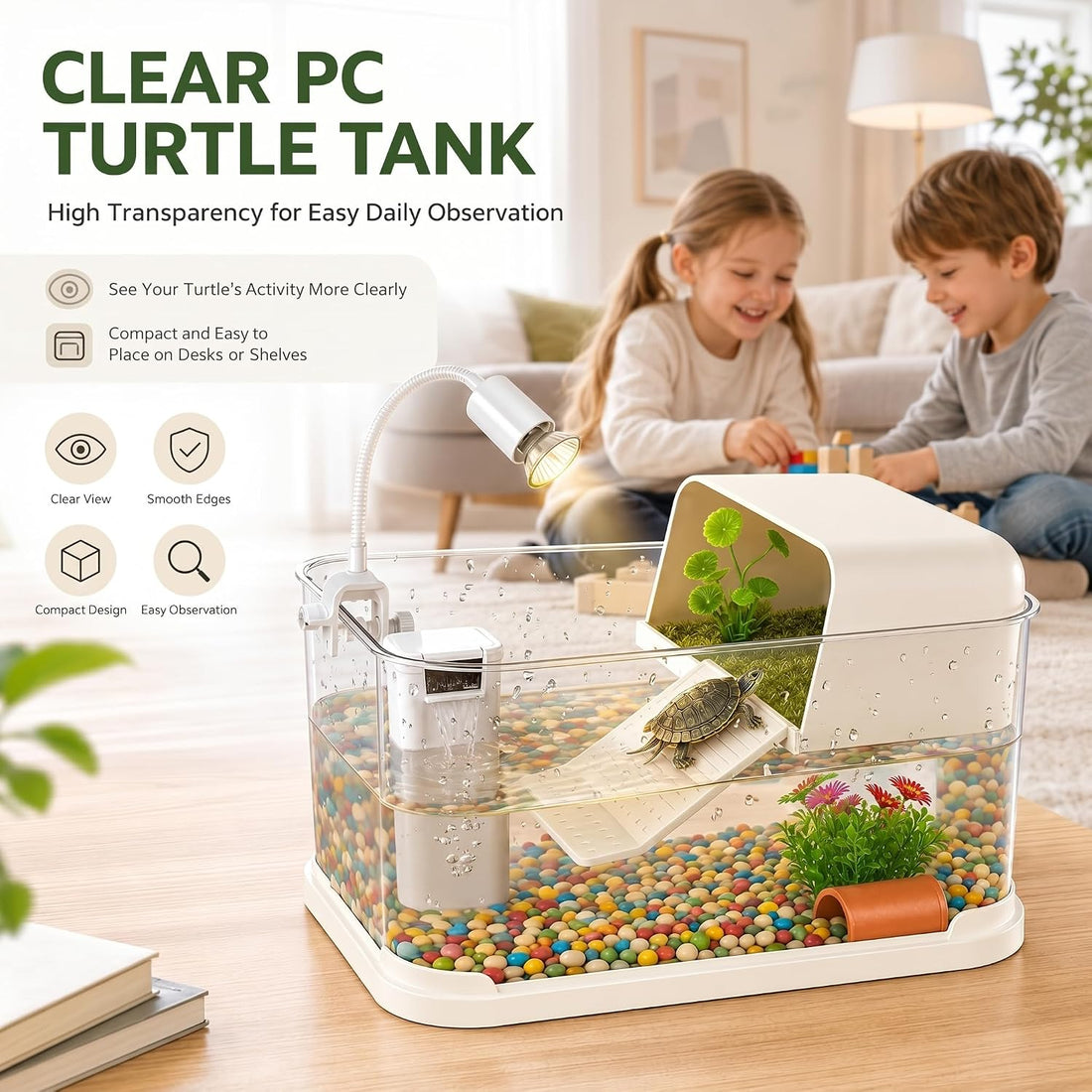 Baby Turtle Tank Starter Kit with UVA/UVB Lamp and Water Filter