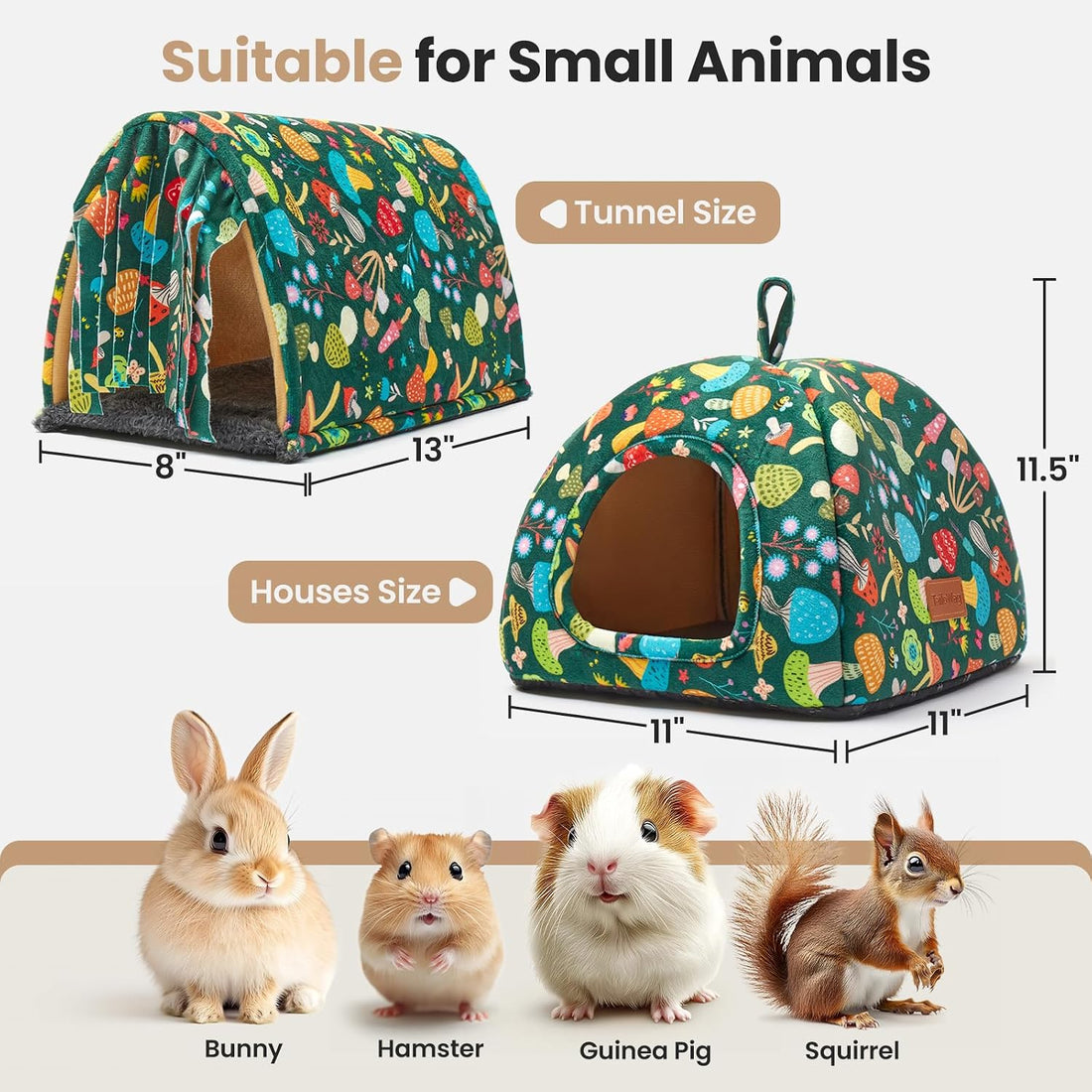 Guinea Pig Hideout Soft Large Bed Tunnel with Door Curtain 2 Pack