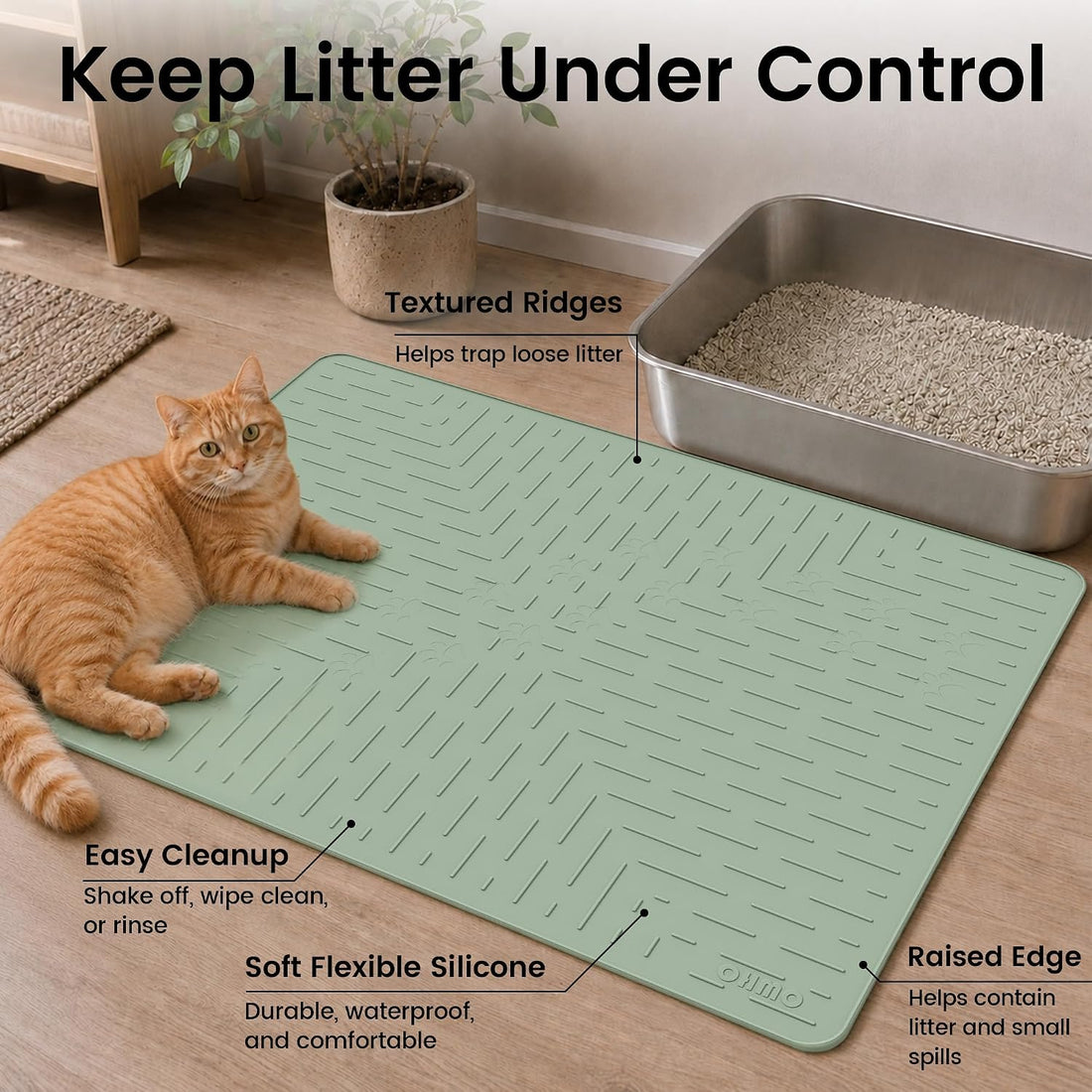 OHMO Cat Litter Mat Large Trapping Mat Premium Silicone Rubber