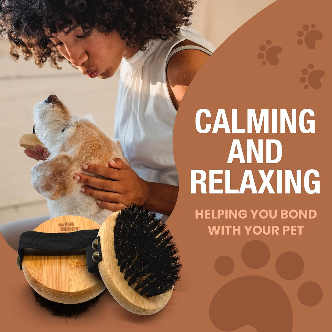 The Buddy System Pet Close Brush, Soft Touch Oval Palm Brush