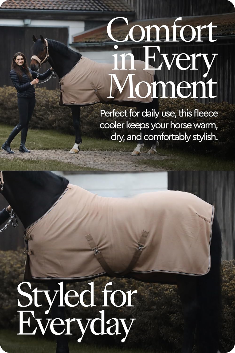 HORZE Kiel Horse Blankets for Real Horses, Fleece Horse Cooler Sheet
