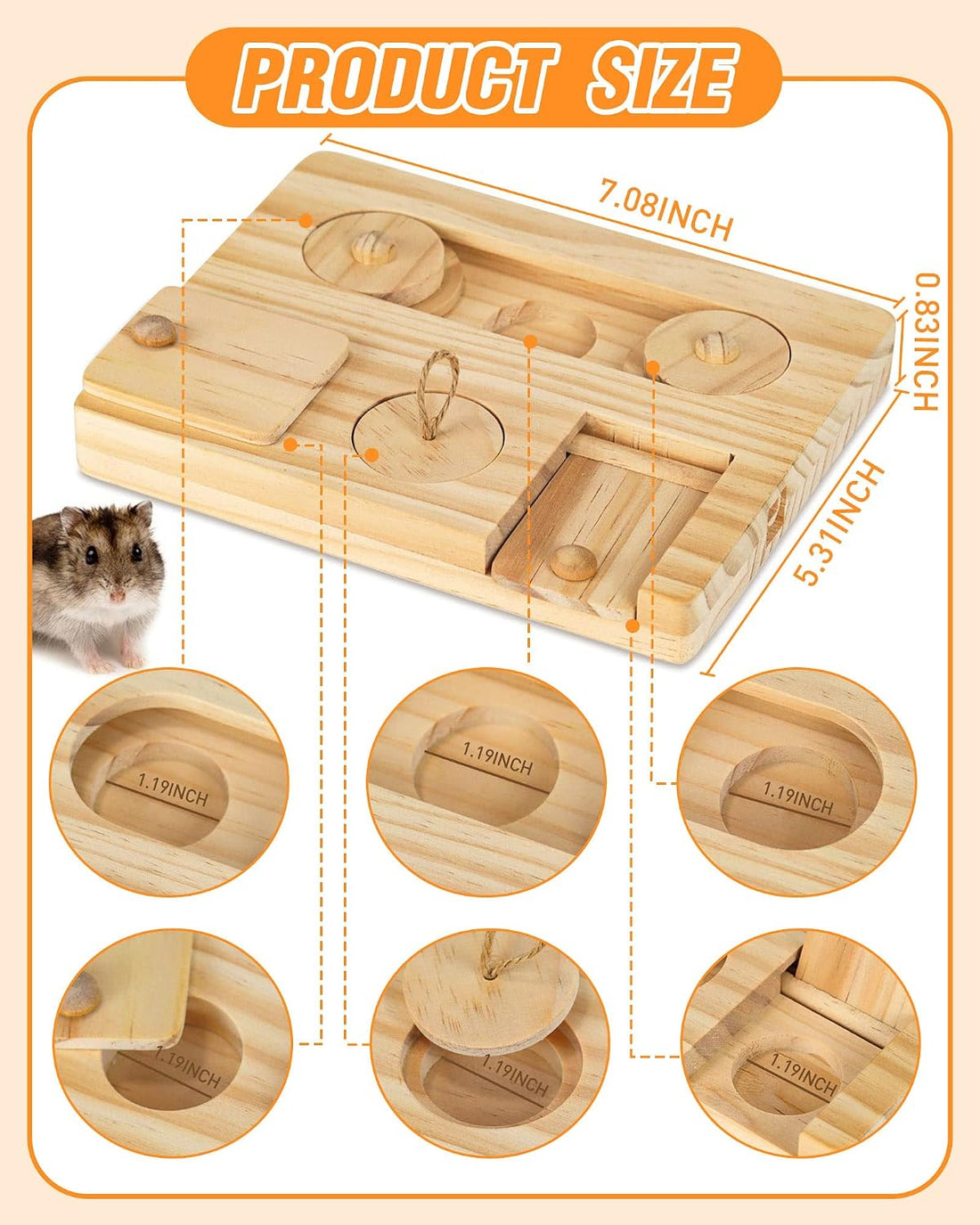 Guinea Pig Foraging Toys, 6 in 1 Hamsters Wooden Interactive
