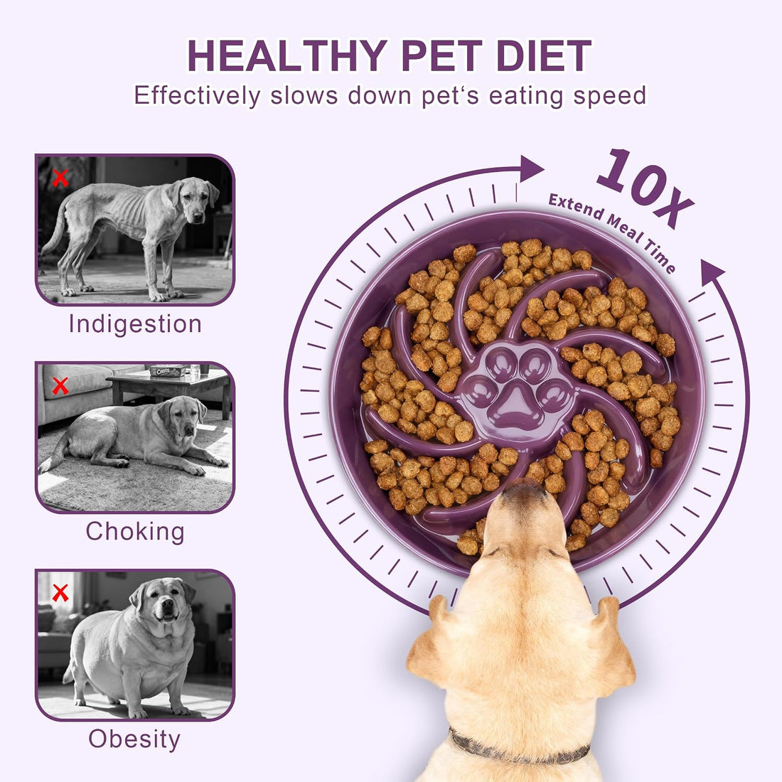 Ceramic Slow Feeder Dog Bowl, 3 Cup Dog Food or 25oz Water
