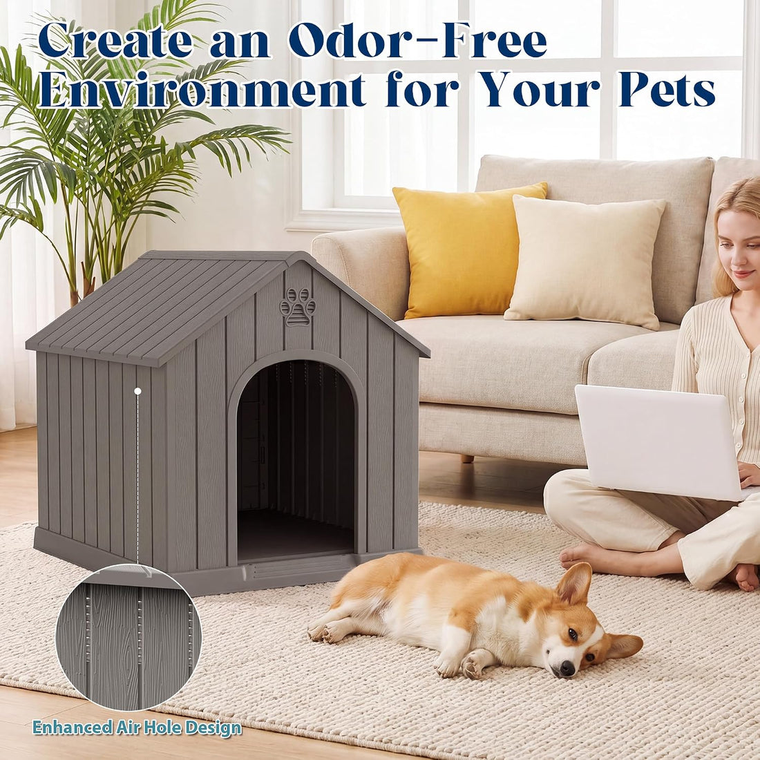 Dog House Outdoor, Plastic Small Dog House-Weatherproof Design