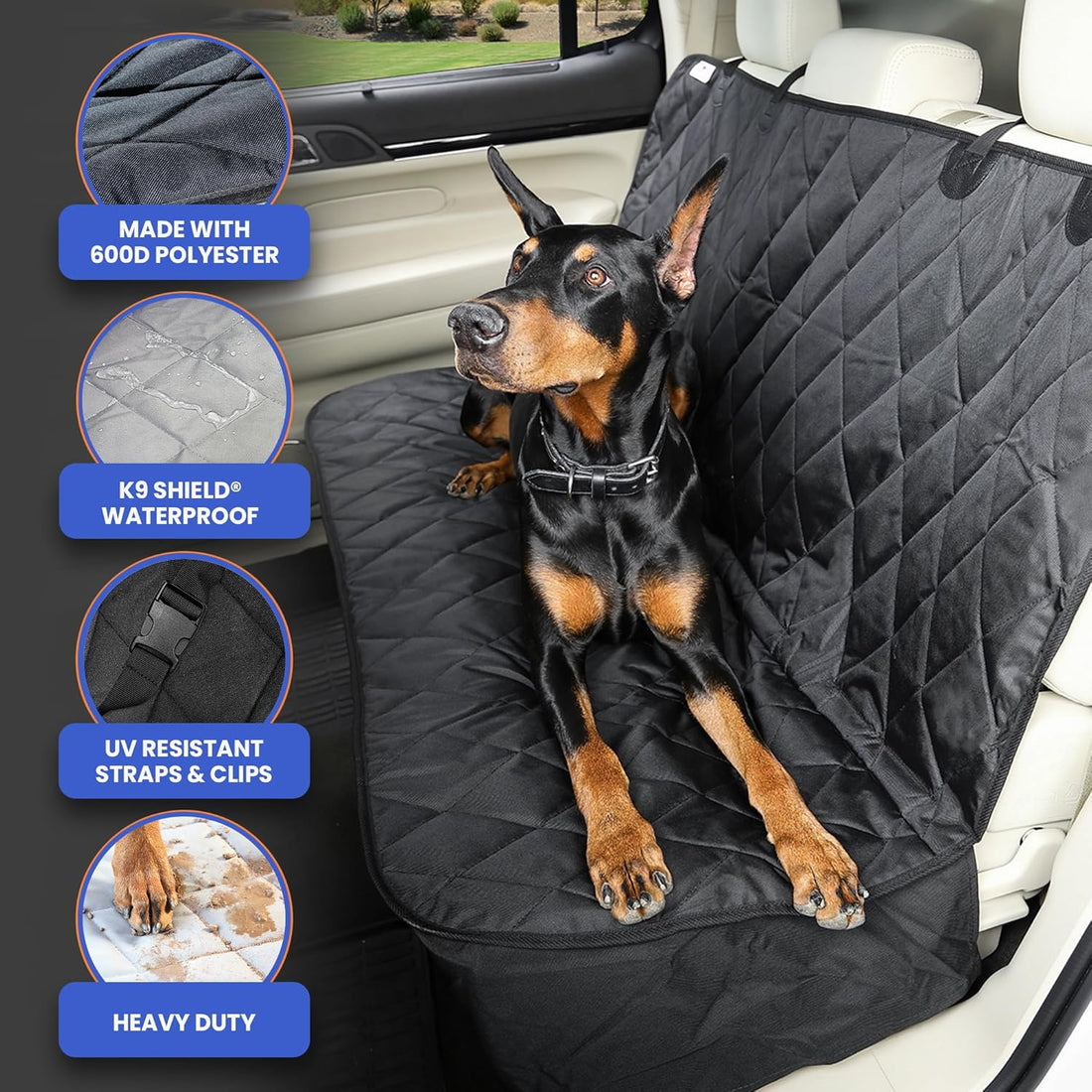 4Knines Back Seat Pet Cover for Dogs w/o Hammock – 54" Wide