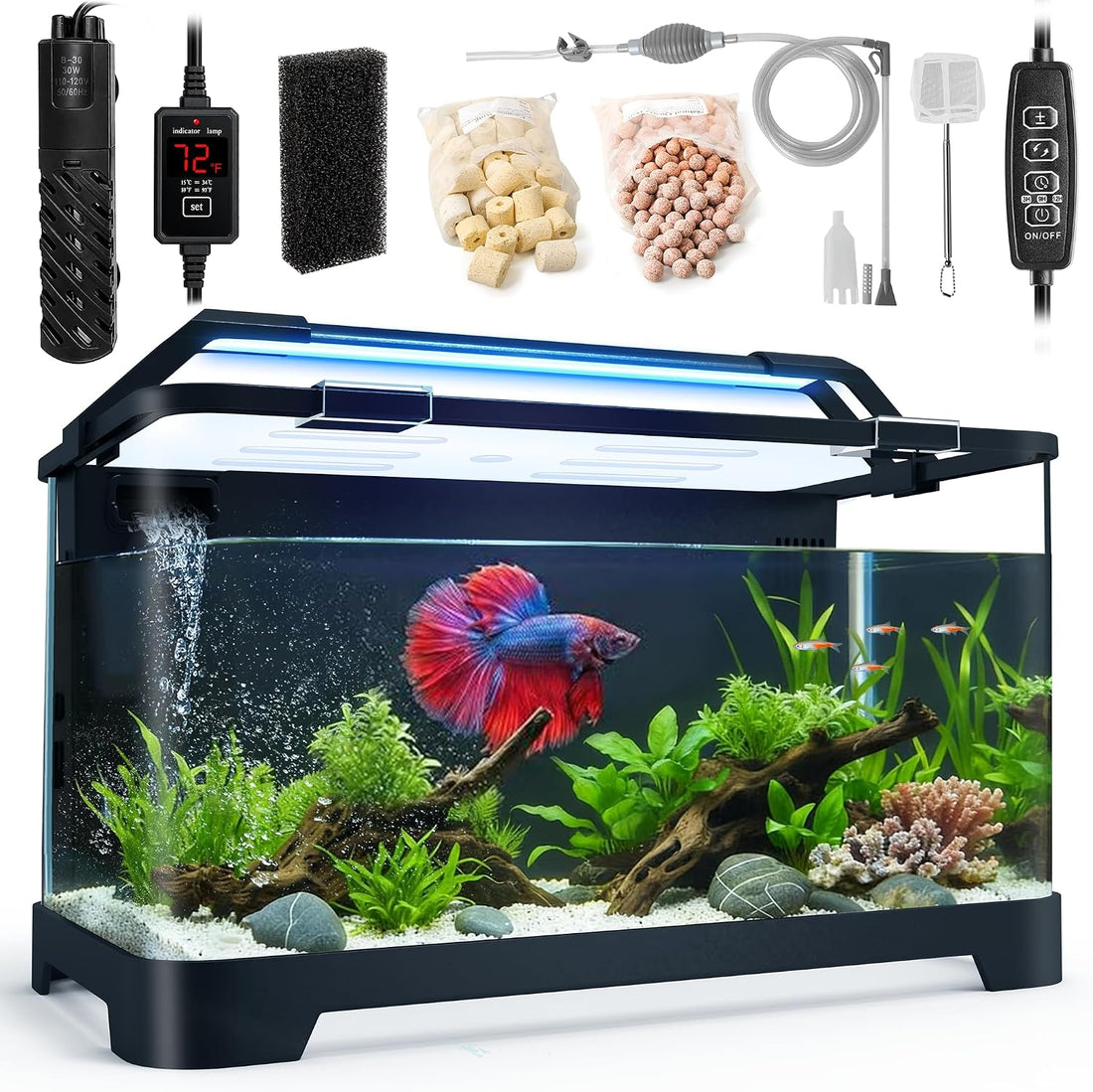 3.5 Gallon Betta Fish Tank, Plastic, All in One Aquarium Starter Kit