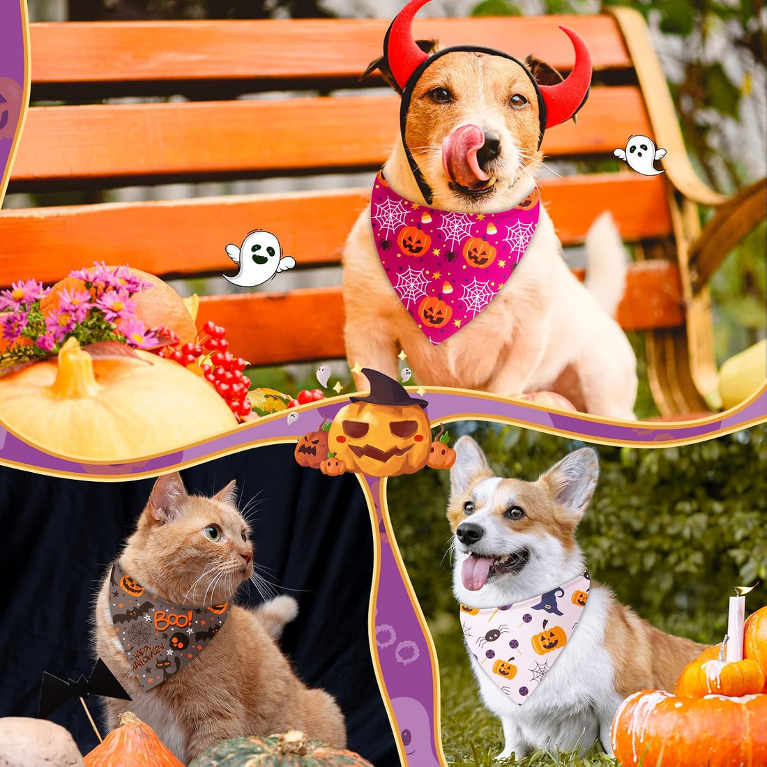 Preboun 50 Pcs Halloween Dog Bandanas Bulk