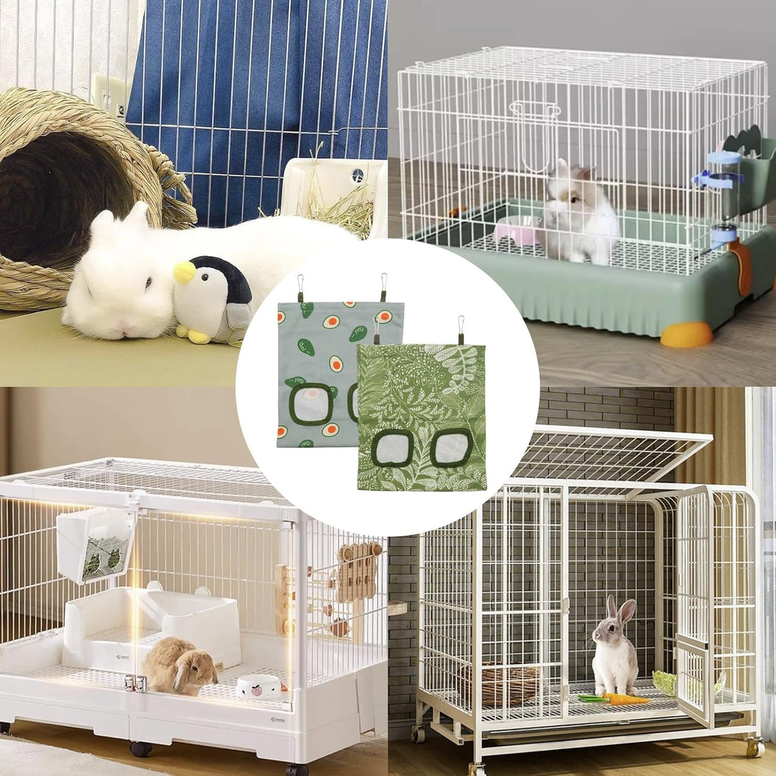 2Pcs Rabbit Hay Feeder Bag, Hanging Guinea Pig Hay Feeder, Green