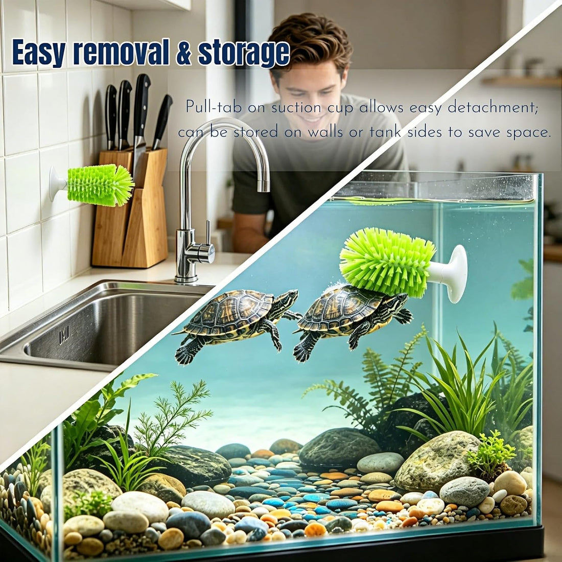 Turtle Shell Cleaning Brush with Suction Cup, 360° PP Bristles