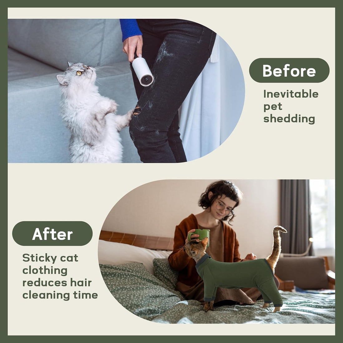 PUMYPOREITY Sticky Hair Cat Clothes, Prevent Hair Loss Cat Pajamas
