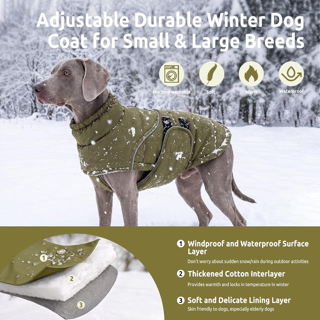 XXL Dog Coat Dog Cold Weather Reflective Jacket with Harness Hole