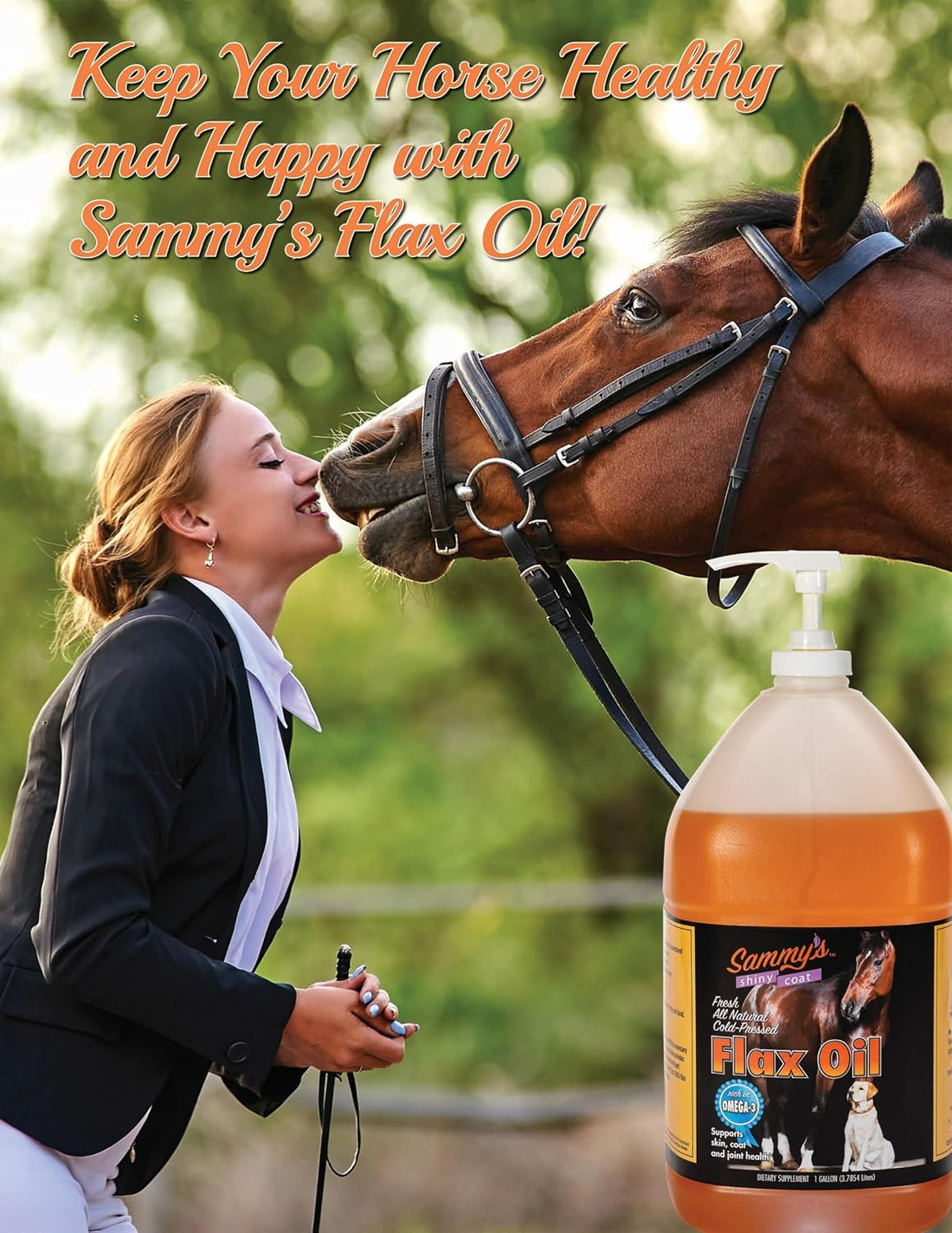 Sammy's Shiny Coat Flax Oil for Horses, Pure Flaxseed Oil for Horse