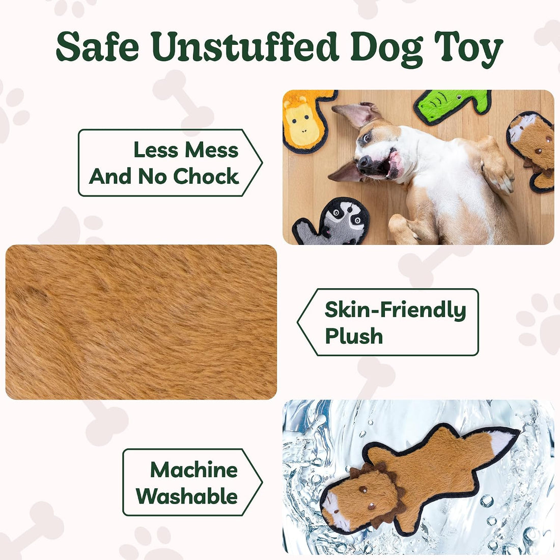 SHARLOVY No Stuffing Dog Toys Crinkle Squeaky