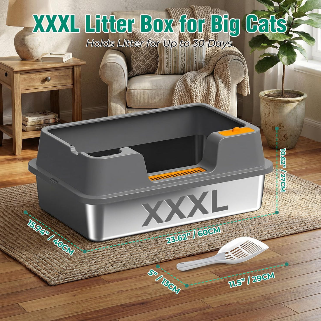 OROLEY 2PACK Stainless Steel Litter Box with High Sides Lid