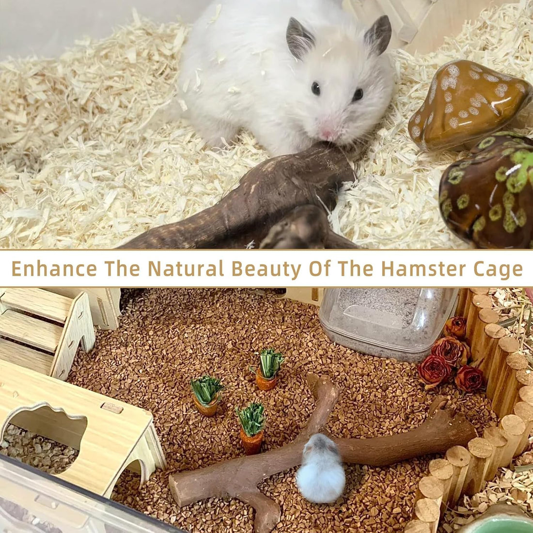 kathson 2Pcs Wood Hamster Climbing Branch Decor,Rat Climbing Chewing