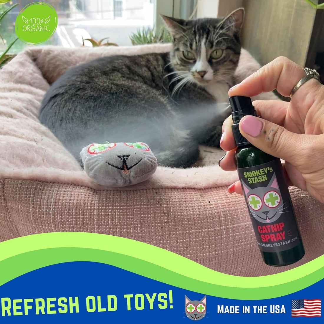 Smokey's Stash Cat Catnip Spray and Dried Organic Catnip Combo