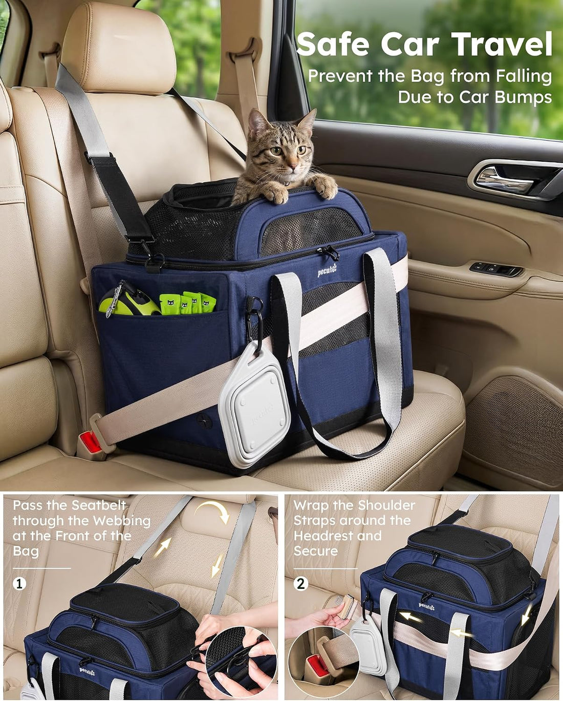Pecute Cat Carrier, Top Expandable Dog Crate for Travel