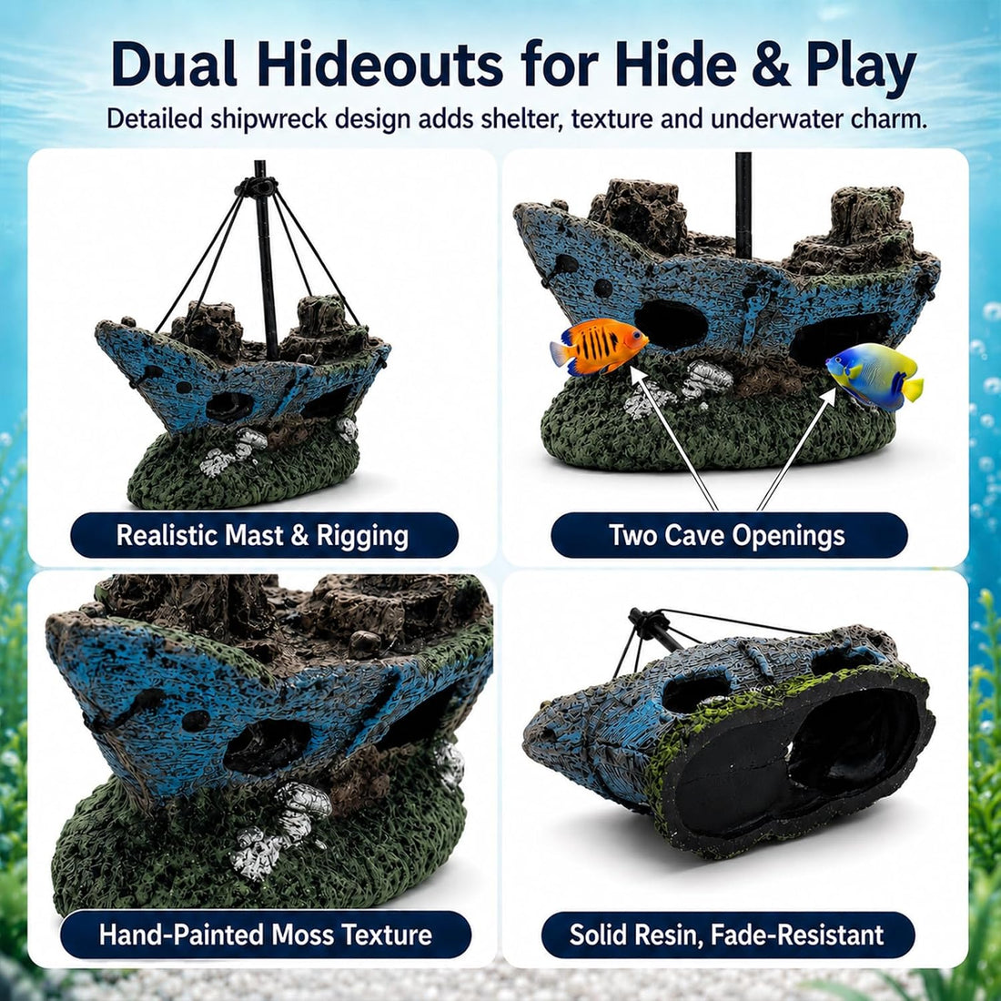 7 Pcs Shipwreck Aquarium Decorations Aquarium Plants for Fish Tank
