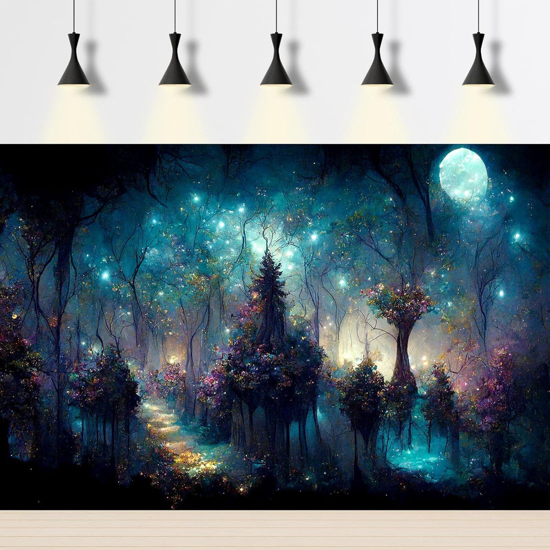 Mystical Dark Forest Aquarium Background Fantasy Glowing Neon Light