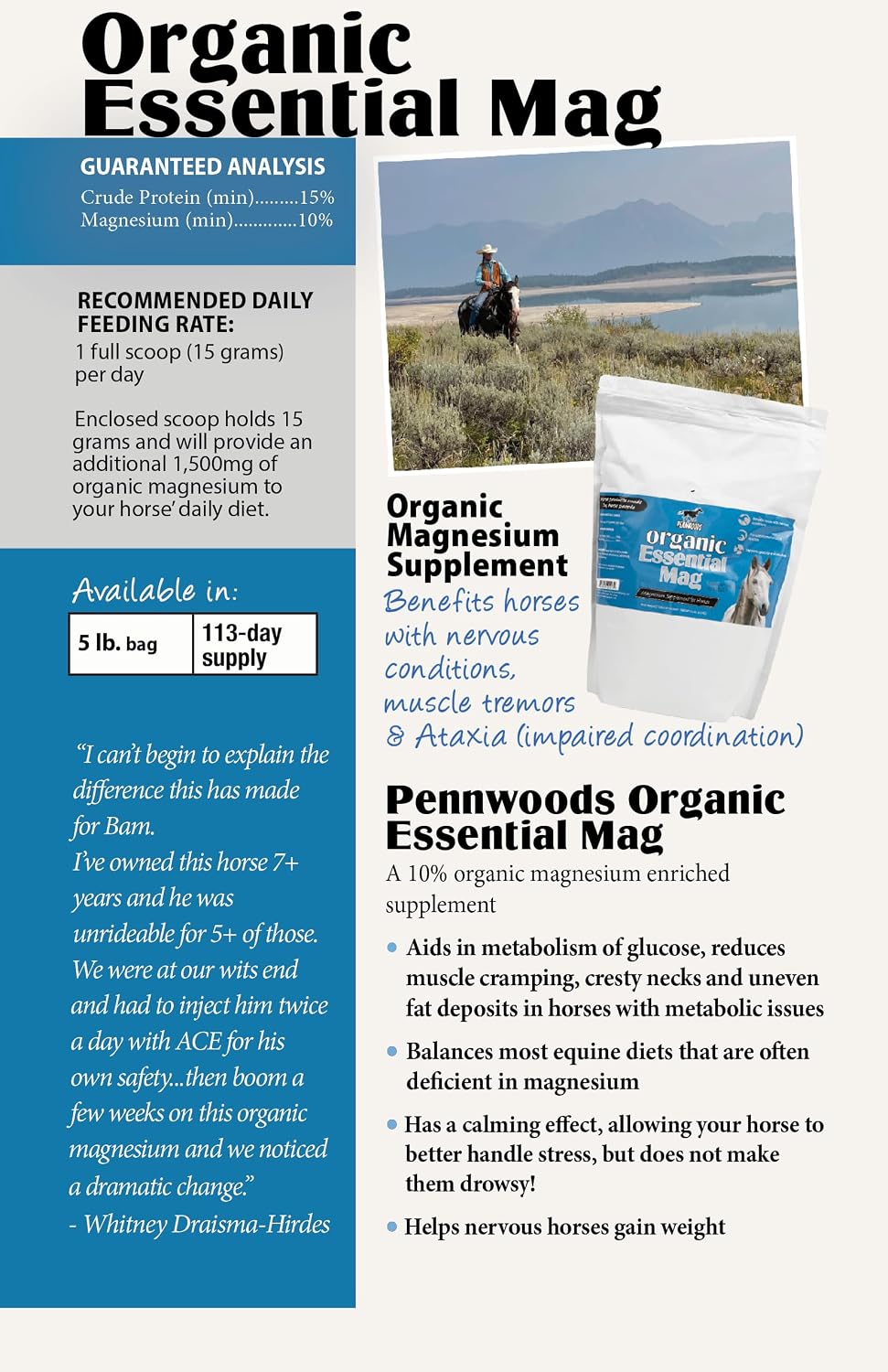Pennwoods Horse Calming Magnesium Glycinate Powder, Easy Keepers, 5 lb