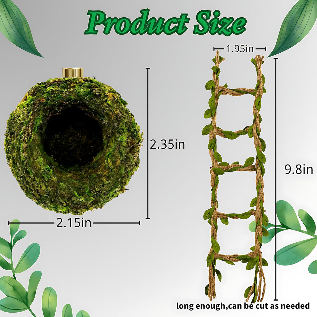 Jumping Spider Accessories - Moss Hideout with Hemp Rope Bridge