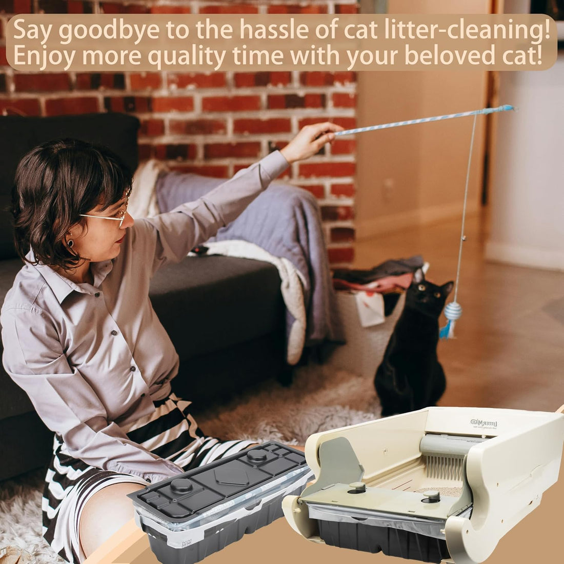 LUVCOSY 1 Permanent Waste Receptacles with 40 PCS Litter Box Liner