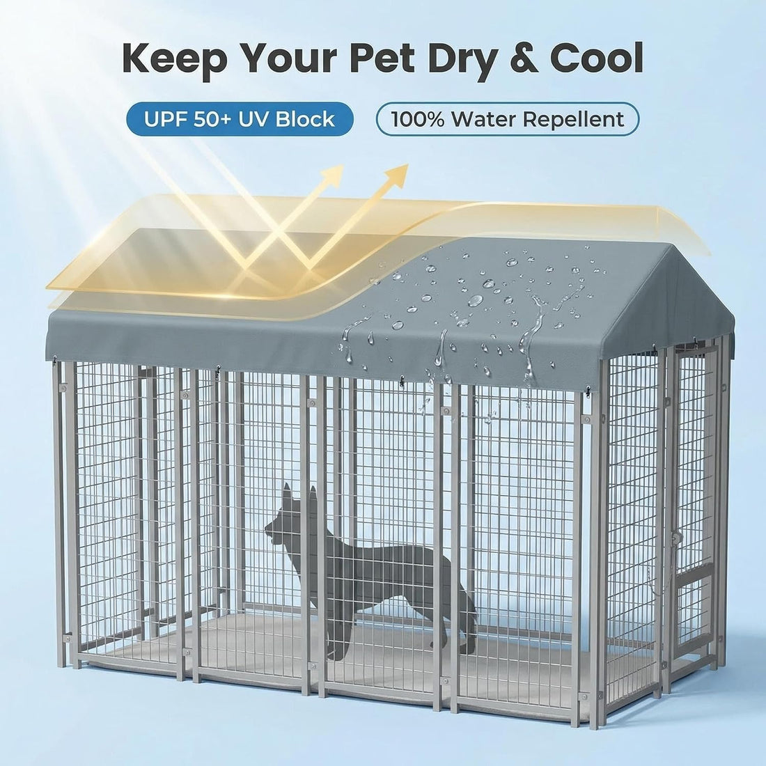 Dog Kennel Cover Replaceable Top Cover 10' x 5' Gray（Top Cover Only）