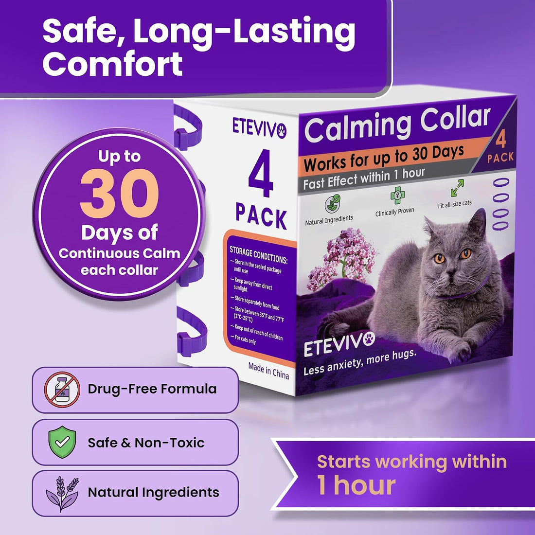 Cat Calming Collar, 4 Pack – 30 Day Pheromone Calming Collars for Cats