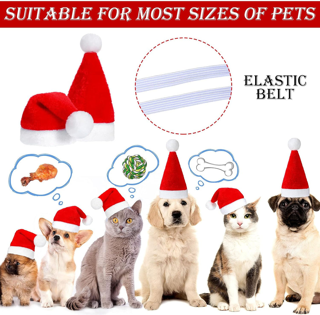 Frienda 12 Pcs Christmas Dog Santa Hat Soft Plush Pet Cat,Solid