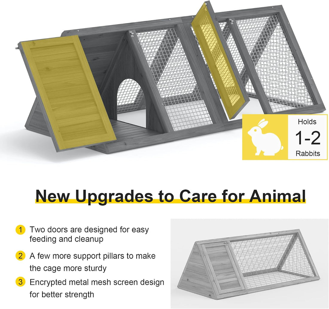 Rabbit Hutch, Small A-Frame Chicken Coop Outdoor w/ 2 Door & Run Cage