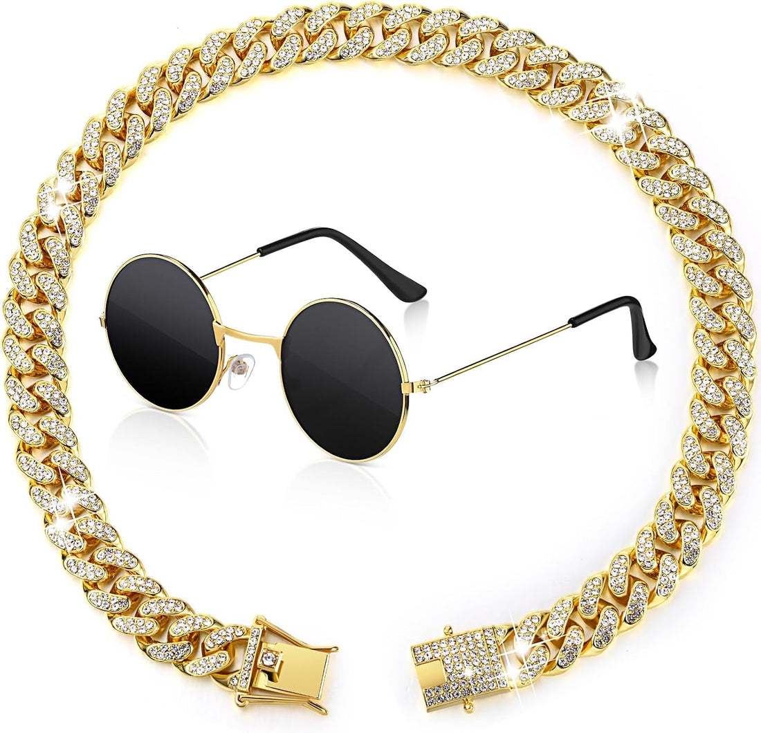 Xuniea 2 Pcs Pet Collar Set, Chain and Sunglasses
