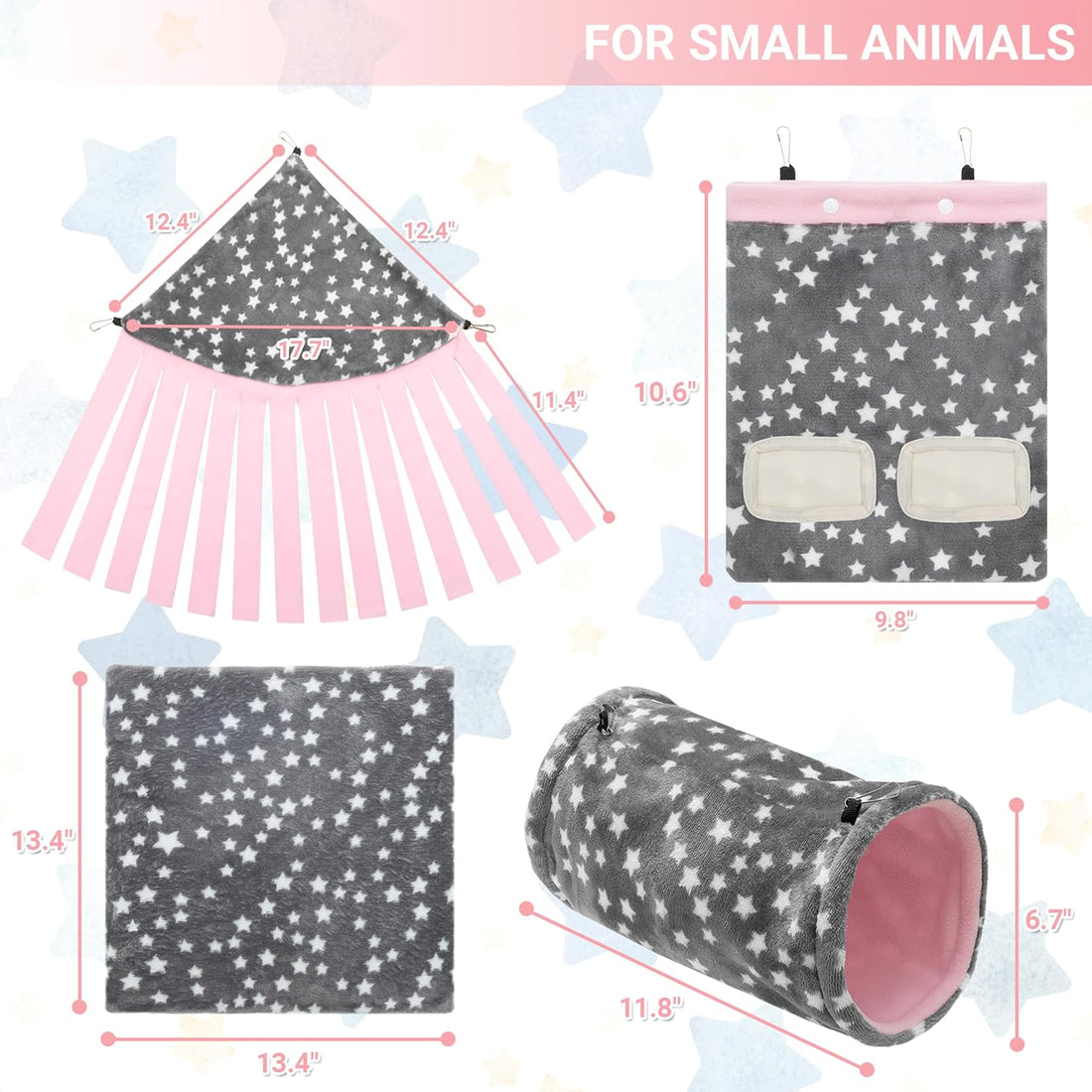 Guinea Pig Hideout, 4 Pack Tunnel & Mat & Corner Hide & Hay Bag