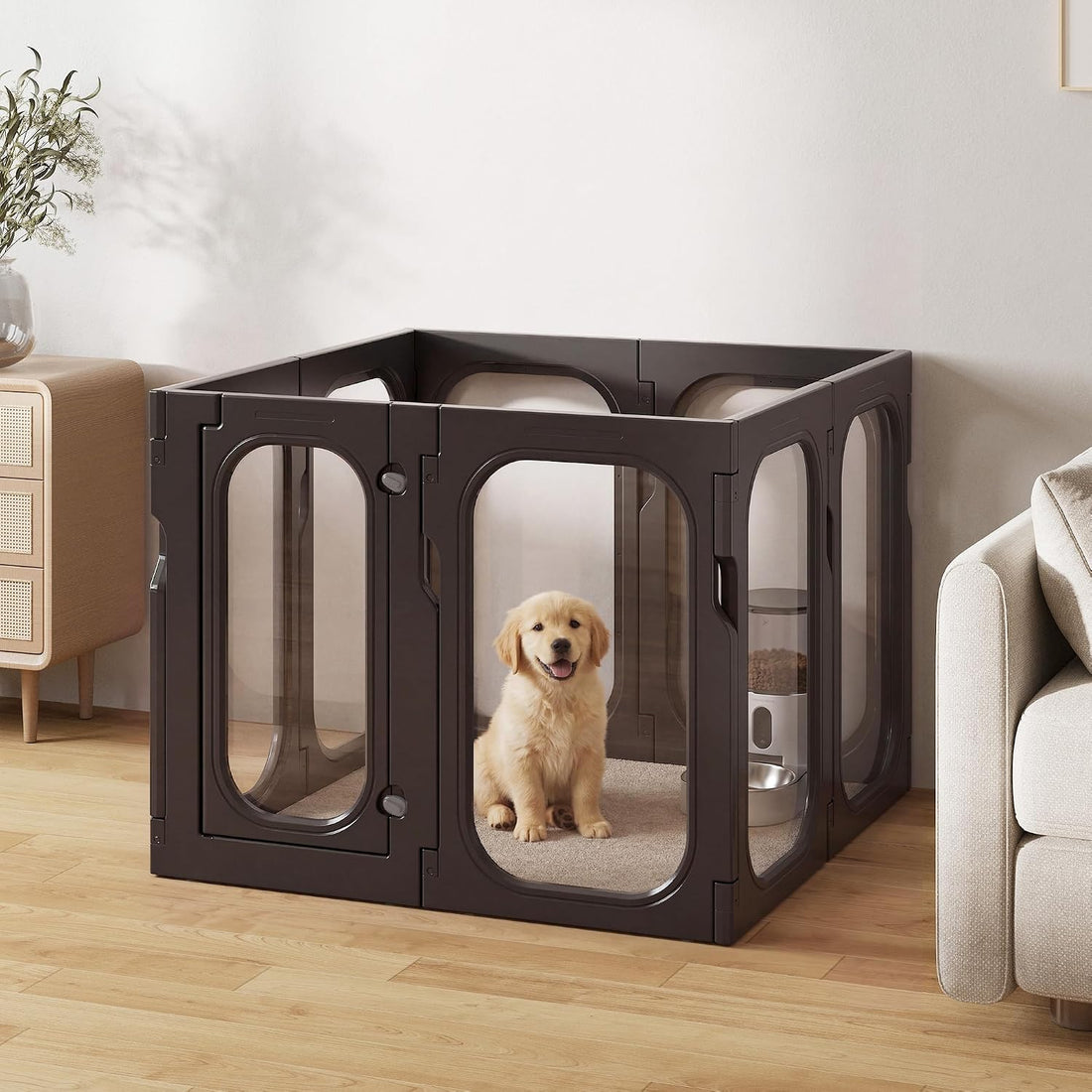 26" H Clear Acrylic Indoor Dog Playpen for Puppies, 10-Panel