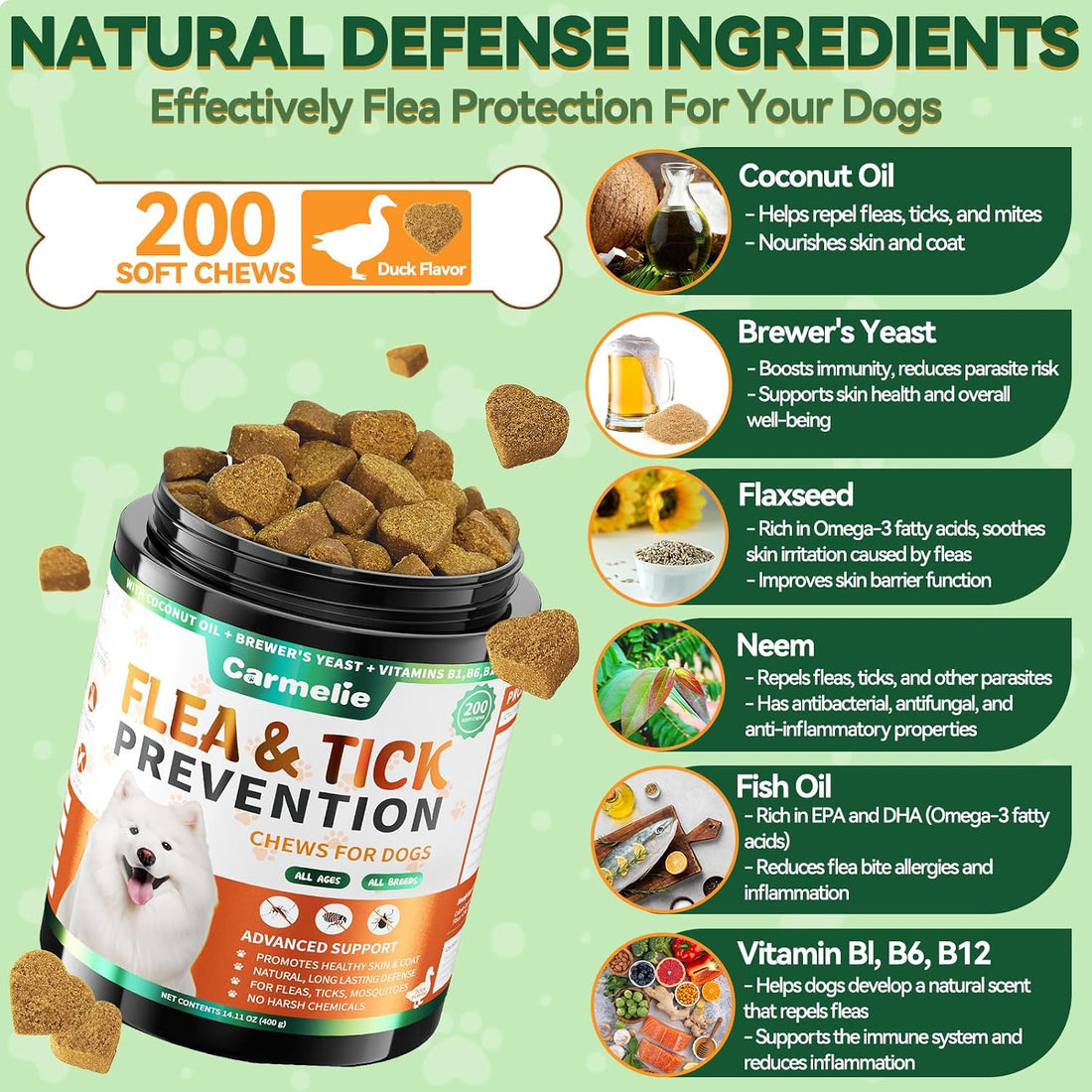 Carmelie Flea and Tick Prevention for Dogs Chewables 200 Ct