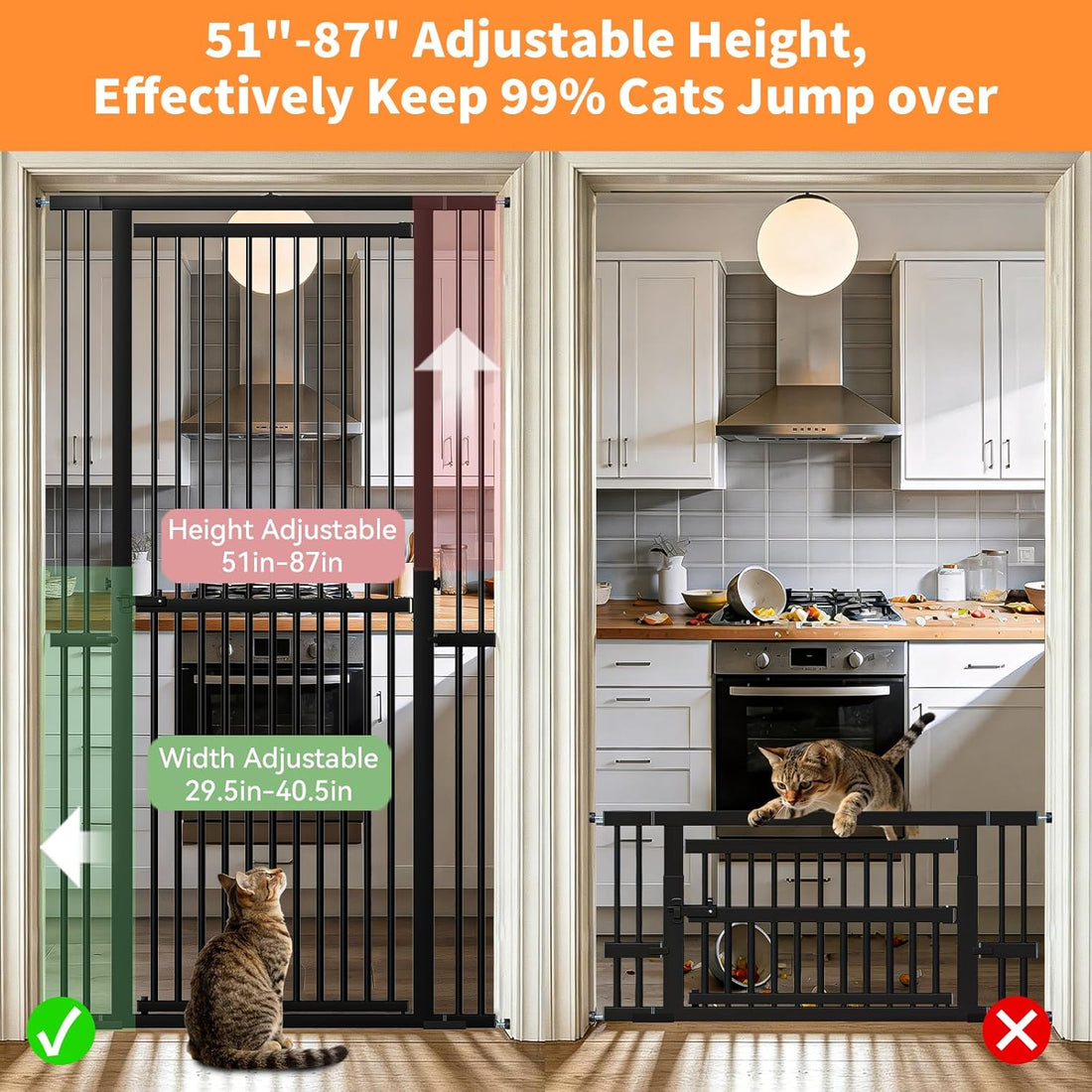 Snuowu 51"-87" Extra Tall Pet Gate for Cats