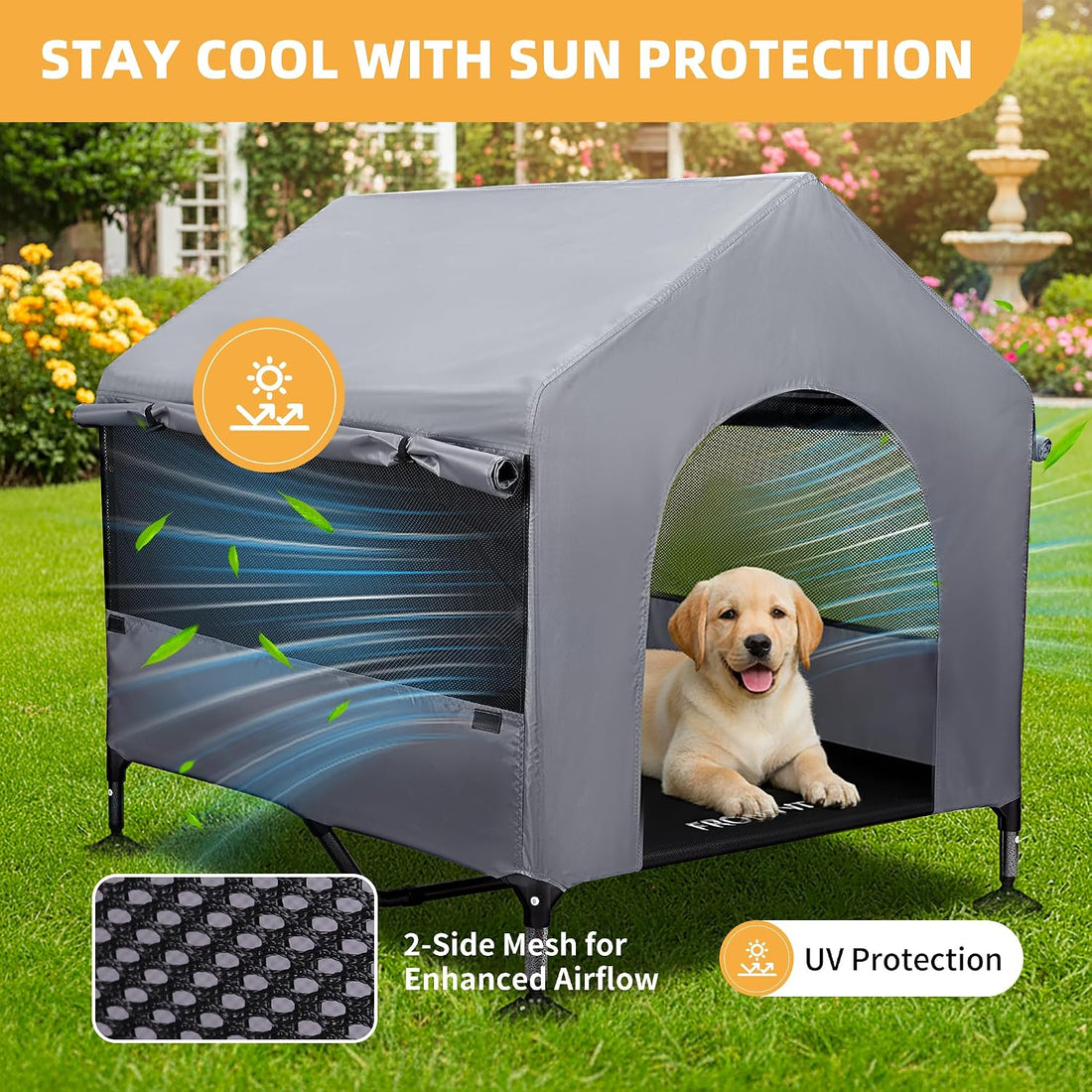 Pawmmo 42" Dog House Outdoor Indoor with Breathable Mesh Windows