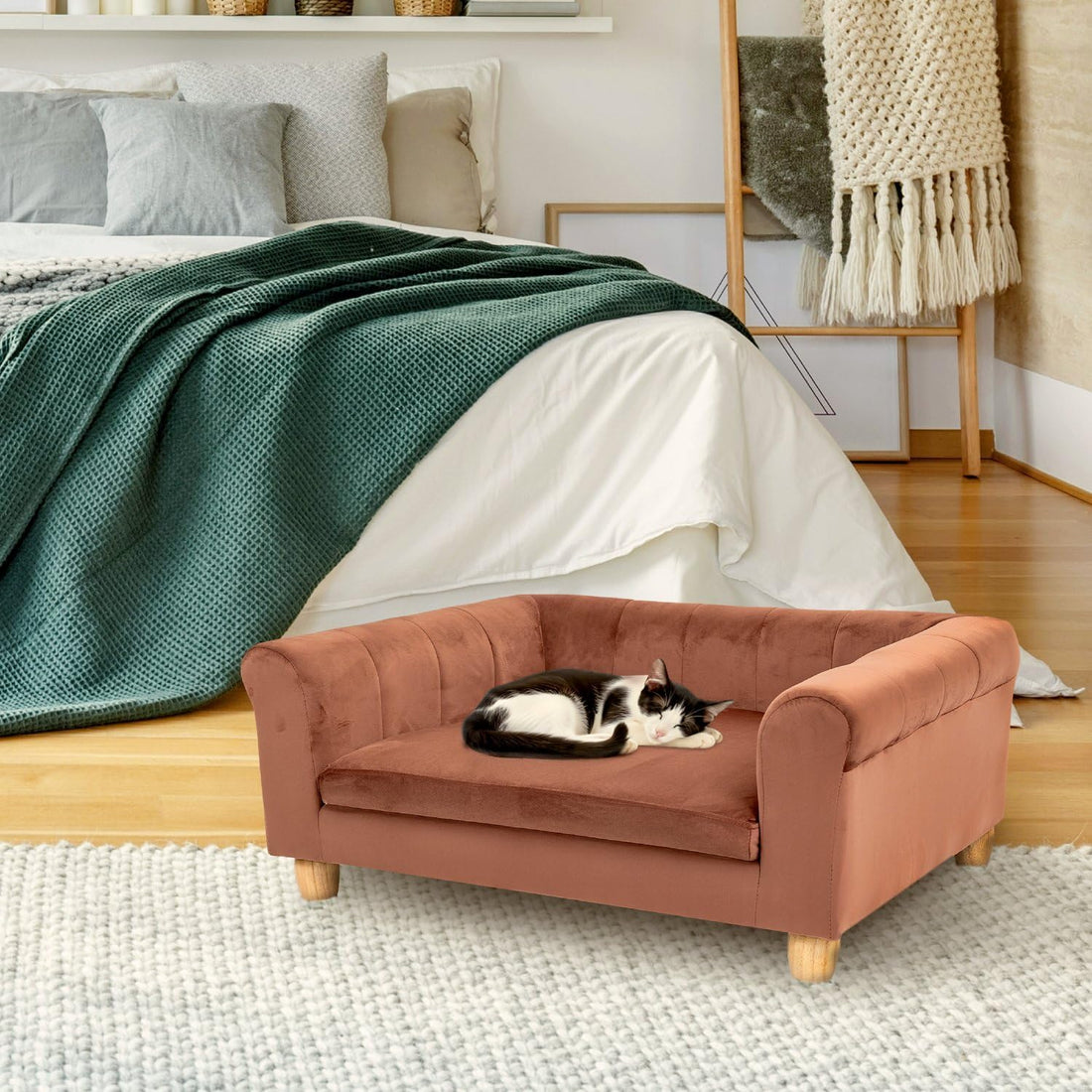 CRITTER SITTERS 42-in. Elegant Brown Faux-Velvet Rectangular Dog Sofa