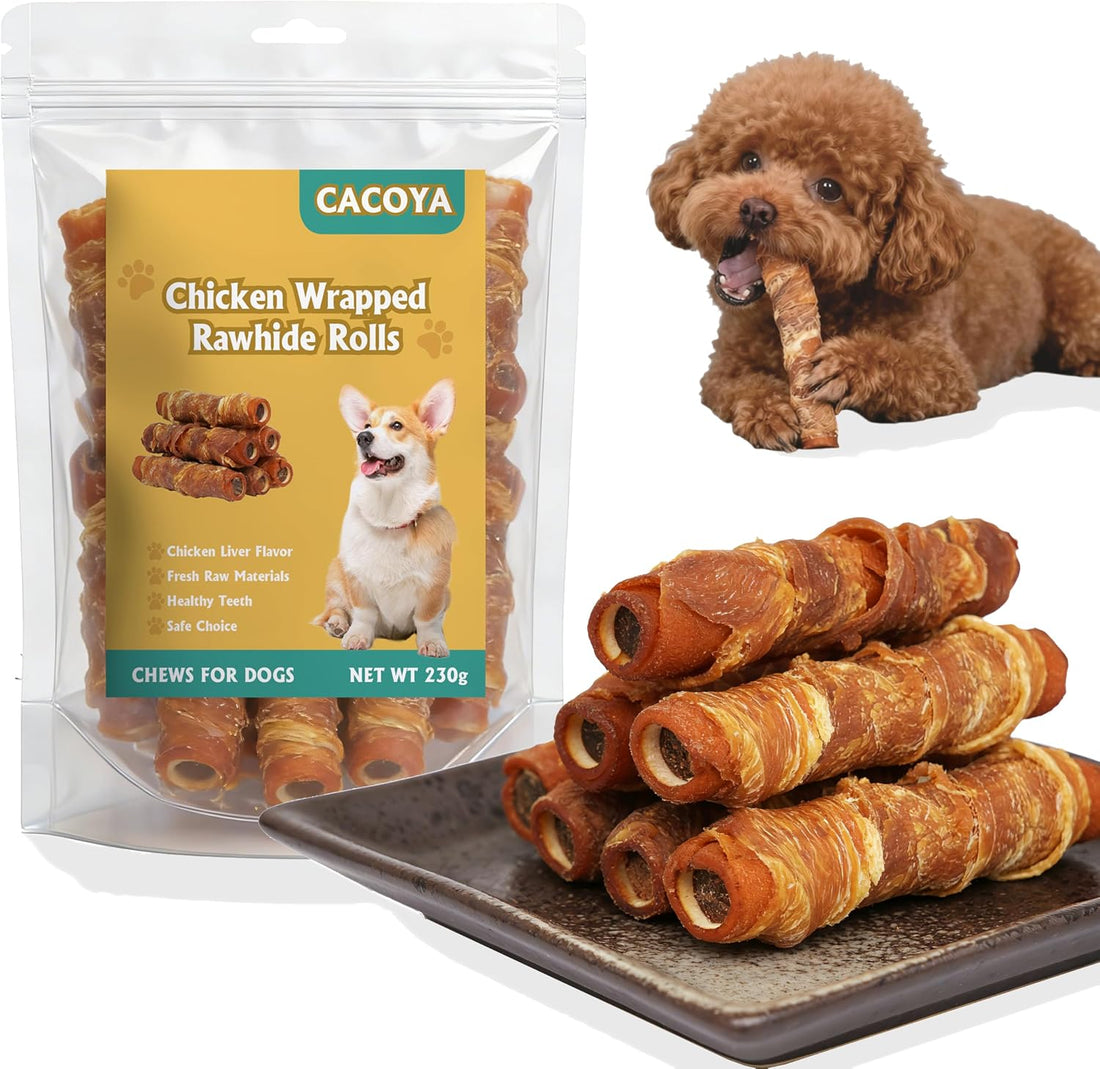 5Pcs 5" Chicken Wrapped Smoked Rawhide Rolls with Chicken Liver-10.6