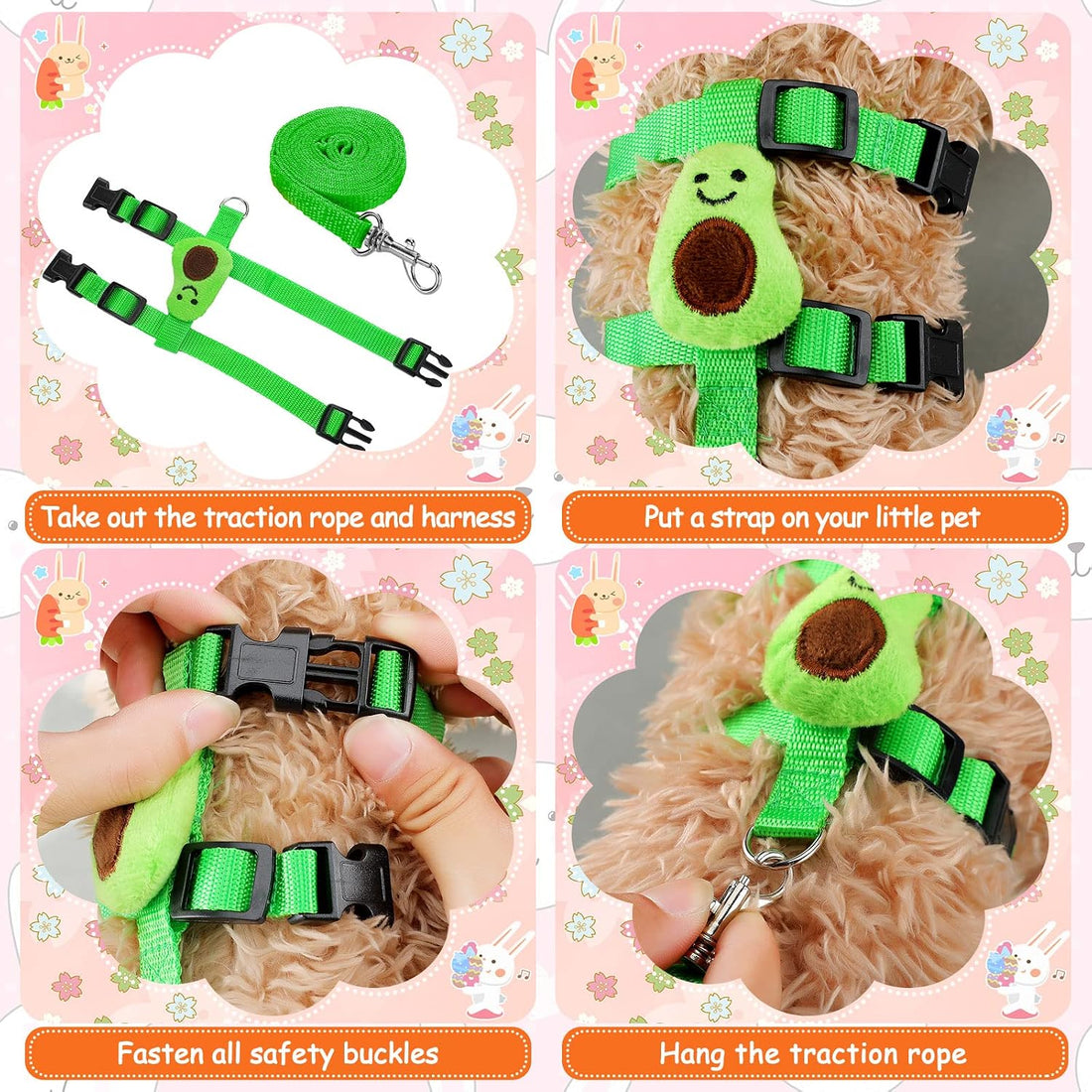 Tondiamo 4 Pcs Adjustable Bunny Harness and Leash Set for Small