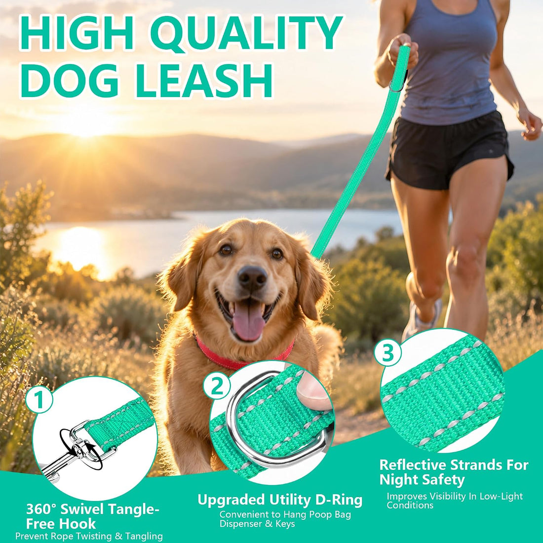Reflective Dog Leash with Padded Handle for Medium Large Dogs