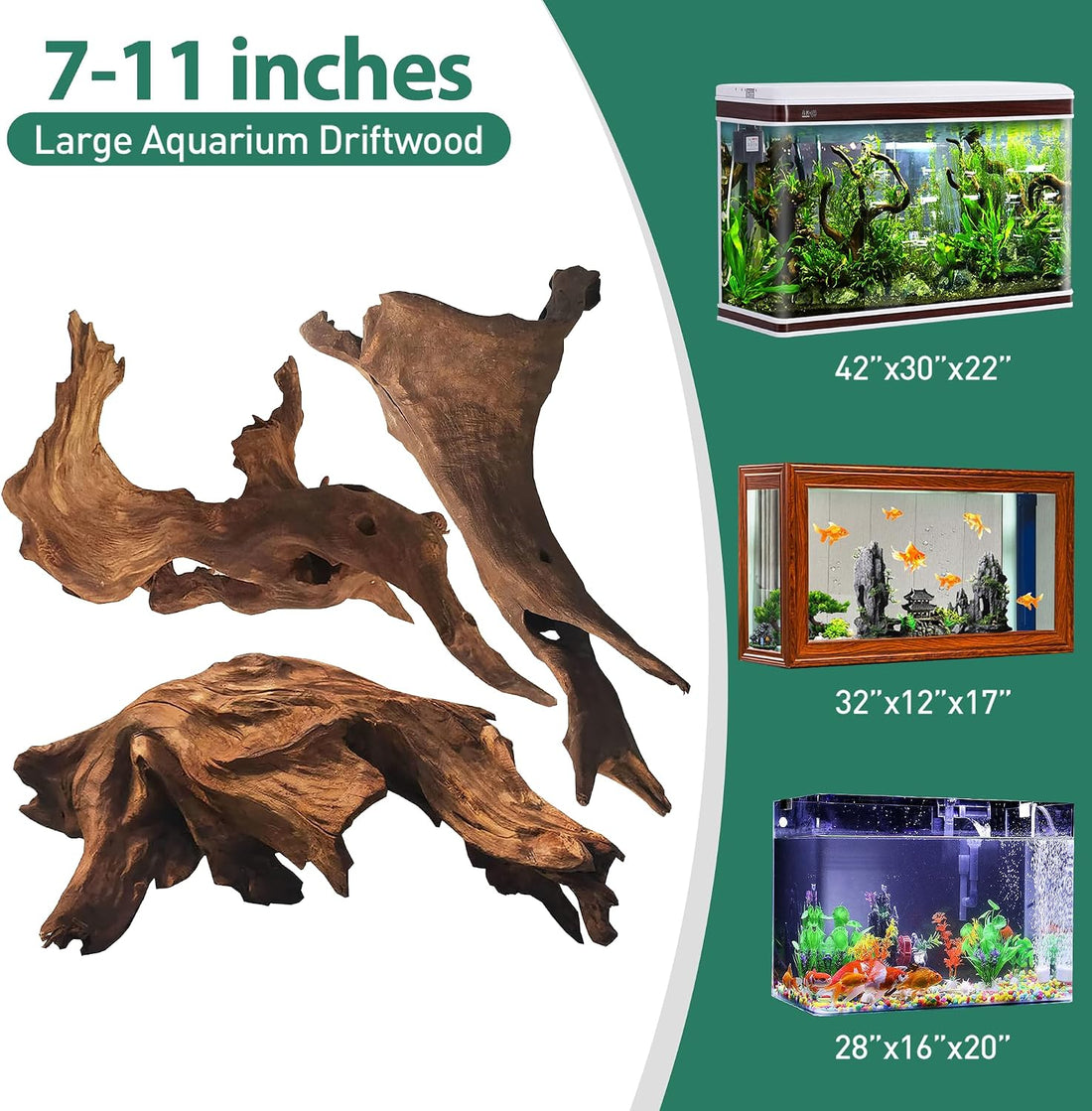 WDEFUN 3 PCS Natural Driftwood for Aquarium Decor Fish Tank