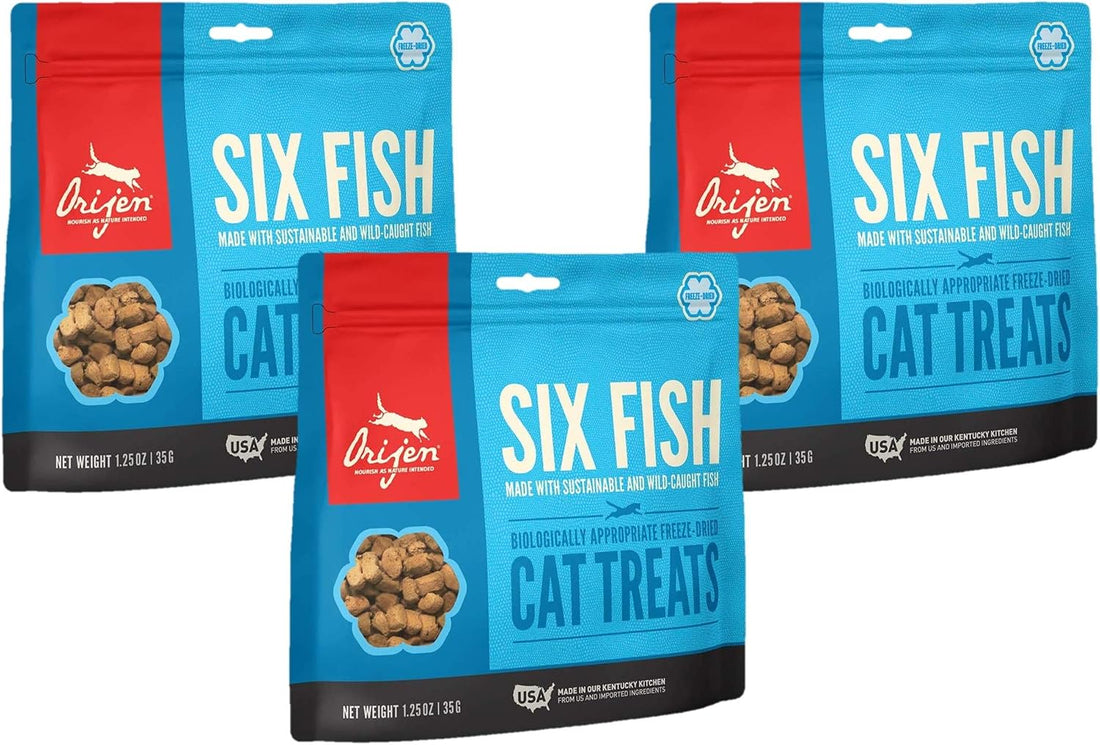 ORIJEN 3 Pack of Six Fish Freeze-Dried Cat Treats, 1.25 Ounces Each