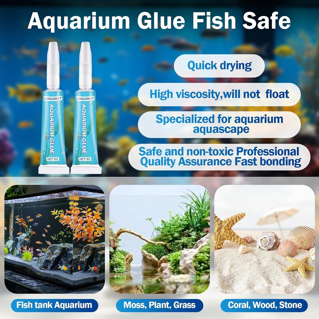 Aquarium Super Glue Gel Fish Safe for Coral, Moss and Plants
