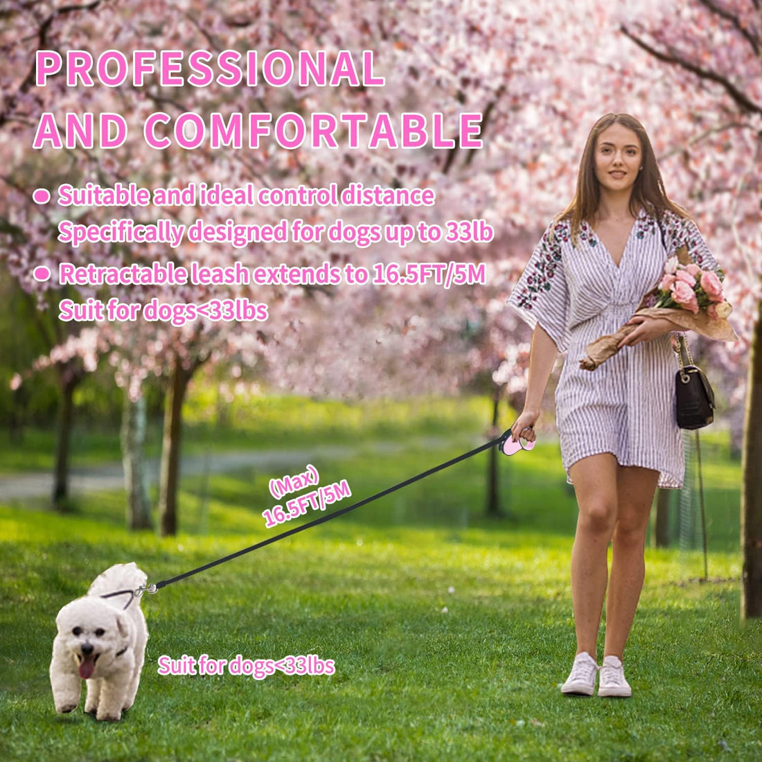 Retractable Dog Leash 16Ft/5M for Small Medium Dogs