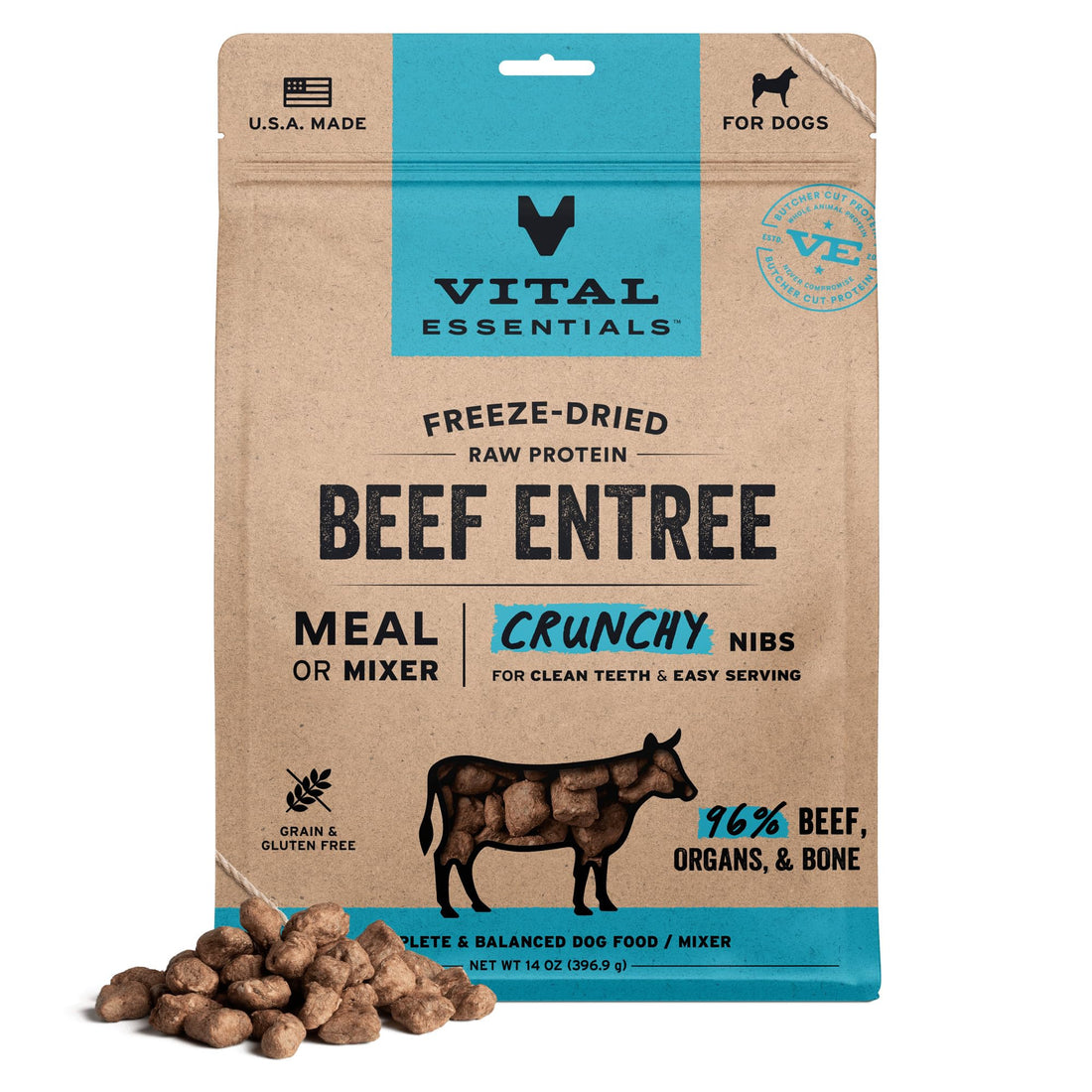 Vital Essentials Freeze Dried Dog Food, Raw Beef Crunchy Nibs