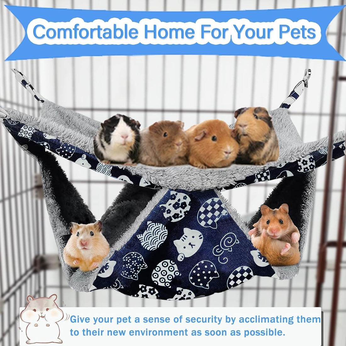 2 Layers Pet Rat Hammock, Double Sided Warm Flece & Linen Hammock
