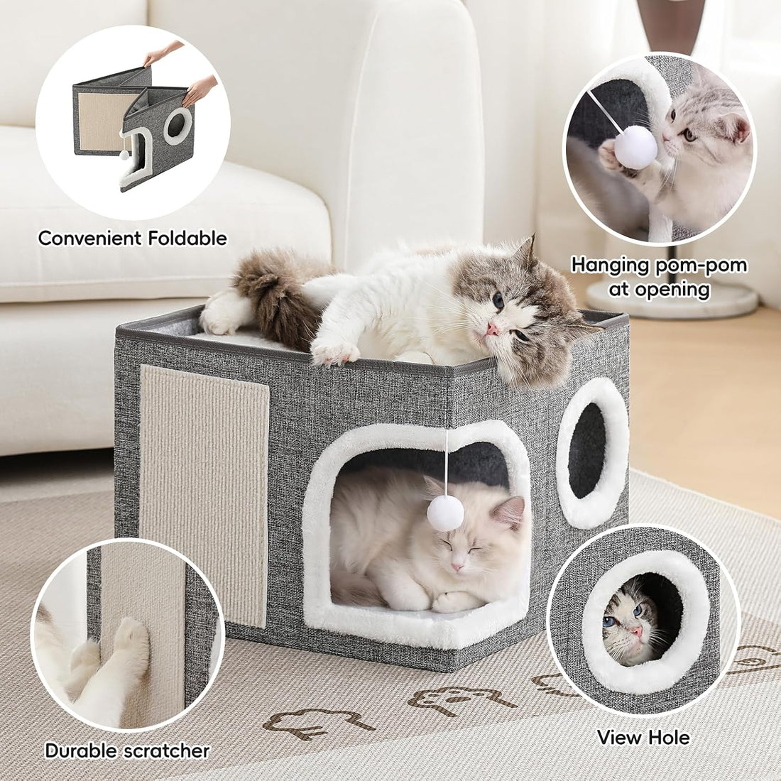 Cat Beds for Indoor Cats, Large Kitten Bed with Scratch Pad