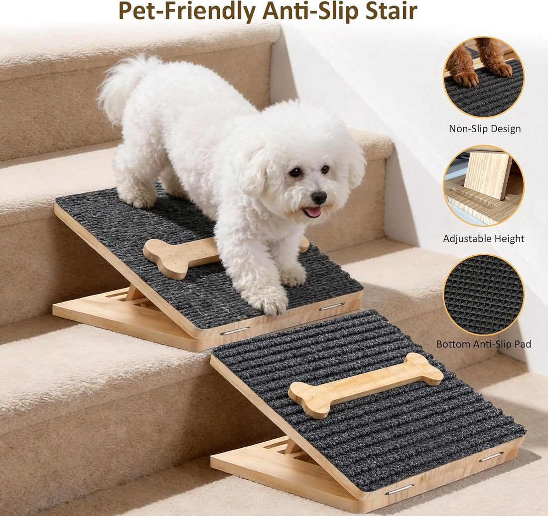 Dog Ramp for Stairs,2 Pack Adjustable Foldable Wooden Pet Steps